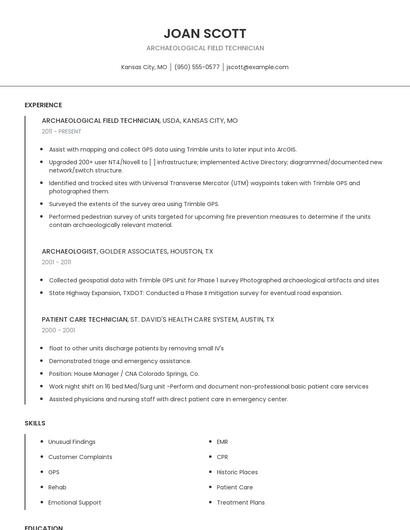 Archaeological Field Technician Resume