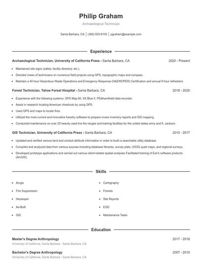 Archaeological Technician Resume