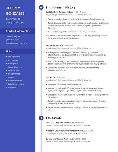 Architectural Design Lecturer Resume