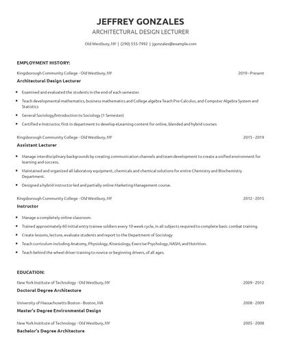 Architectural Design Lecturer Resume