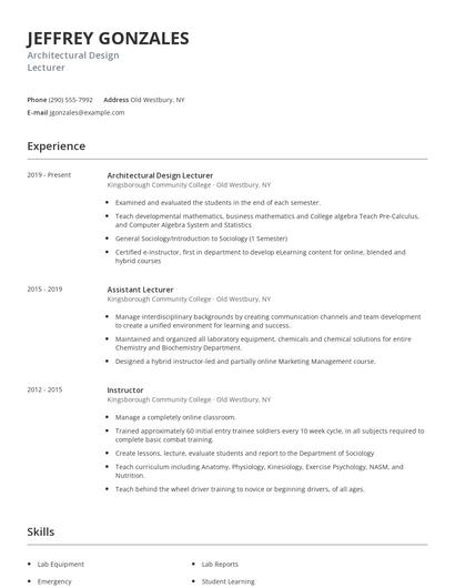 Architectural Design Lecturer Resume