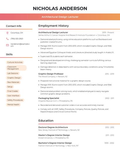 Architectural Design Lecturer Resume