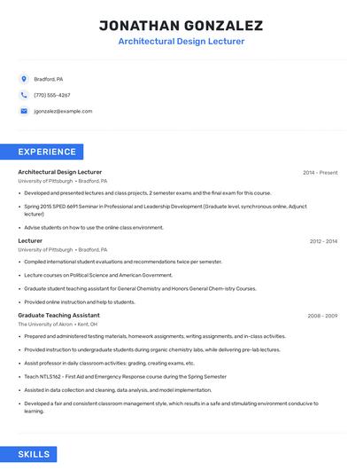 Architectural Design Lecturer Resume