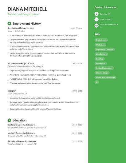 Architectural Design Lecturer Resume