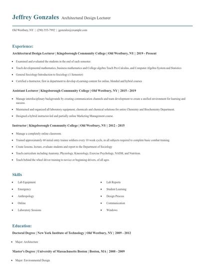 Architectural Design Lecturer Resume