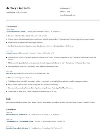 Architectural Design Lecturer Resume