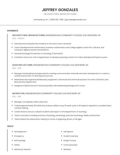 Architectural Design Lecturer Resume