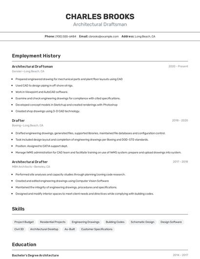 Architectural Draftsman Resume