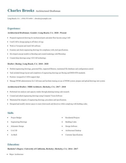 Architectural Draftsman Resume