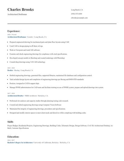 Architectural Draftsman Resume