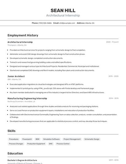 Architectural Internship Resume
