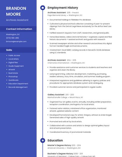 Archives Assistant Resume