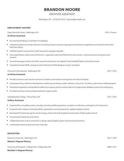 Archives Assistant Resume