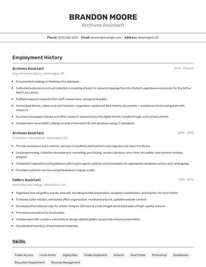 Archives Assistant Resume