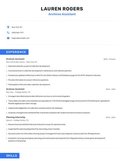 Archives Assistant Resume