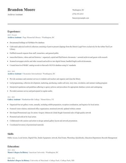 Archives Assistant Resume