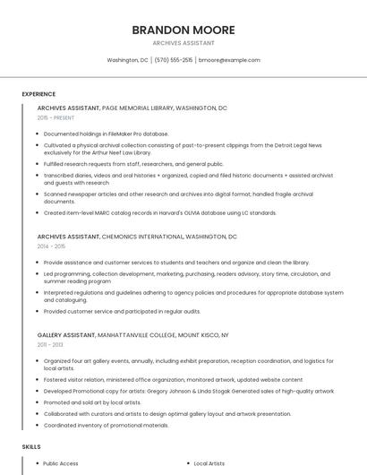 Archives Assistant Resume