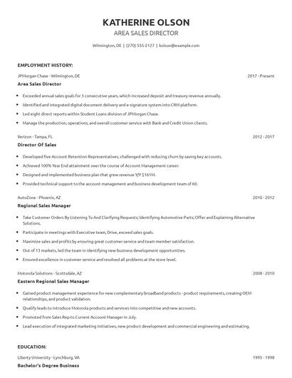 Area Sales Director Resume