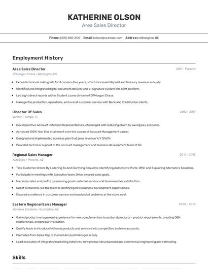Area Sales Director Resume