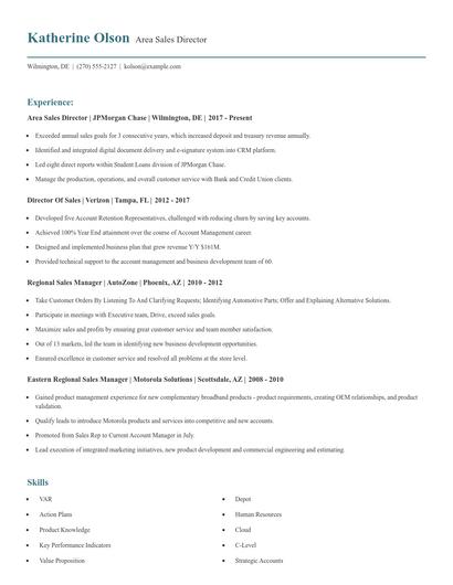 Area Sales Director Resume