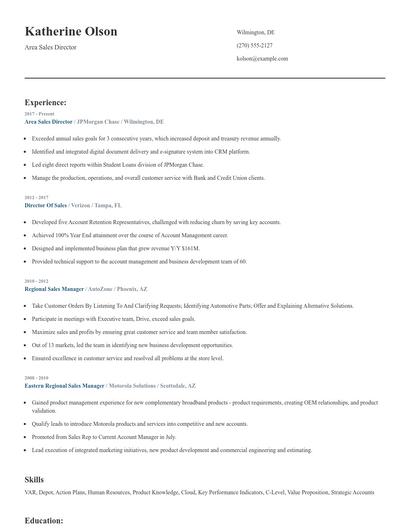 Area Sales Director Resume