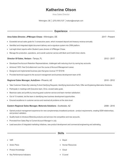 Area Sales Director Resume
