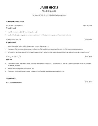 Armed Guard Resume