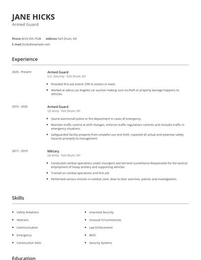 Armed Guard Resume