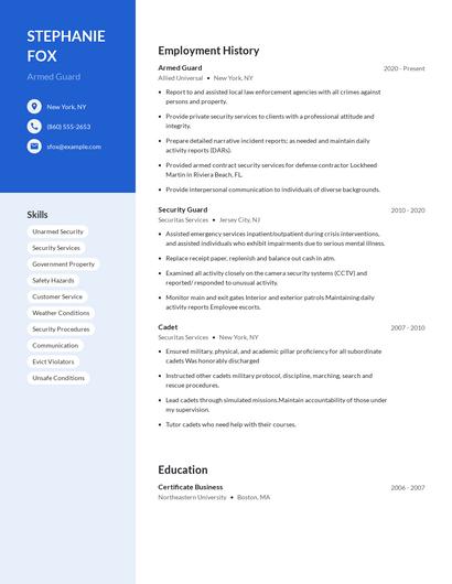 Armed Guard Resume