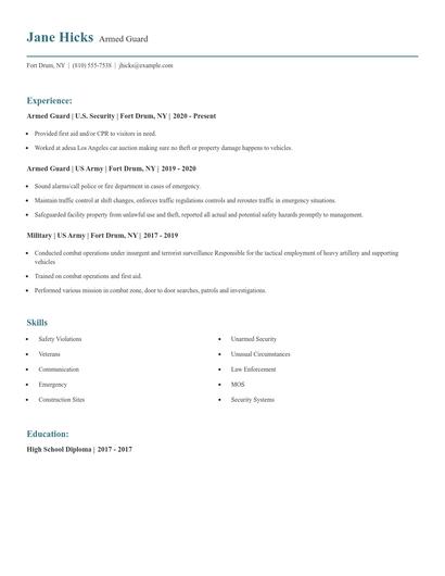 Armed Guard Resume
