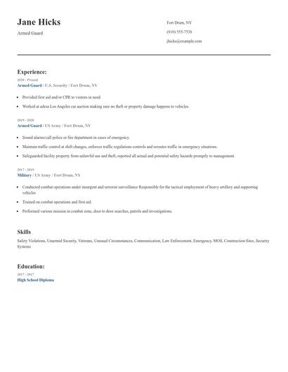 Armed Guard Resume