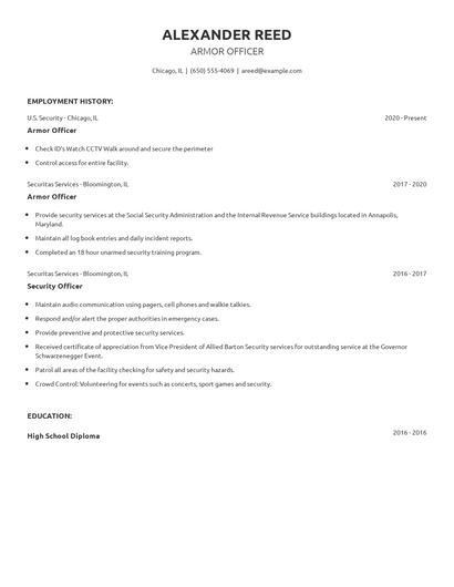 Armor Officer Resume