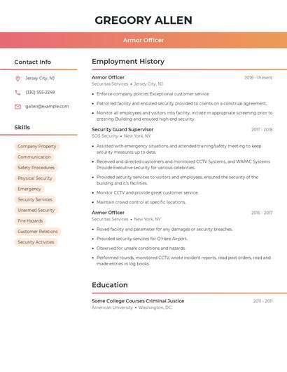 Armor Officer Resume