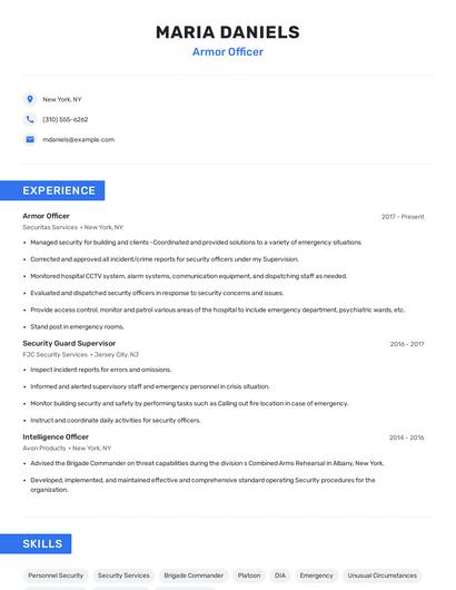 Armor Officer Resume