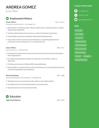 Armor Officer Resume