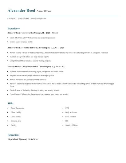 Armor Officer Resume
