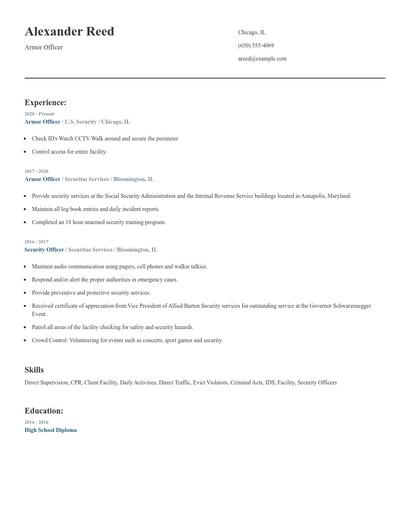 Armor Officer Resume