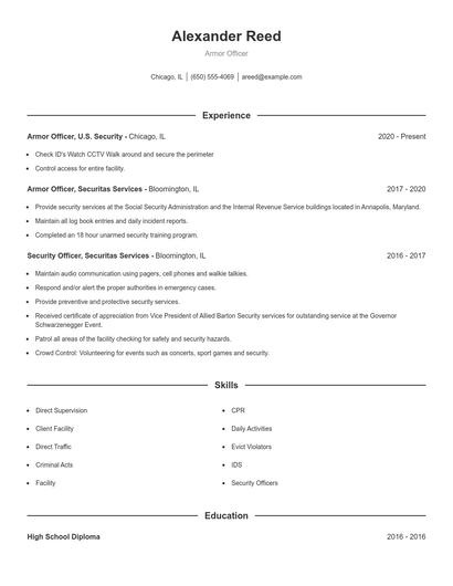 Armor Officer Resume