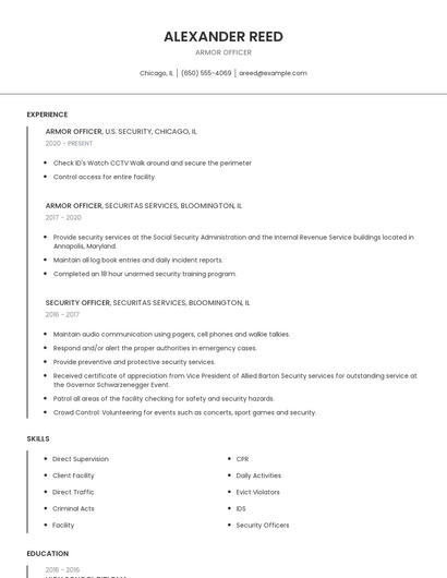 Armor Officer Resume