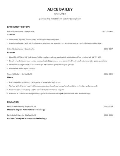 Armorer Resume