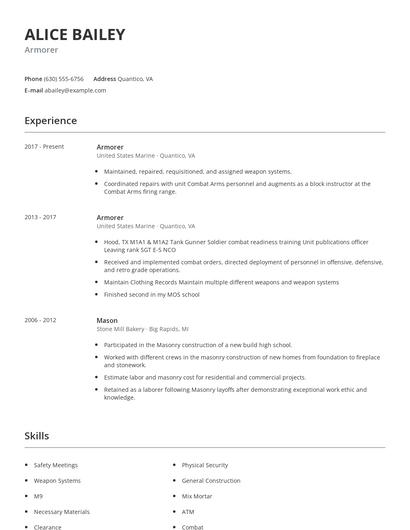 Armorer Resume