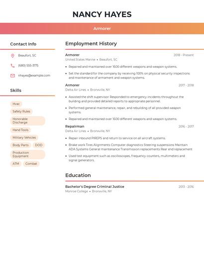Armorer Resume