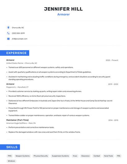 Armorer Resume