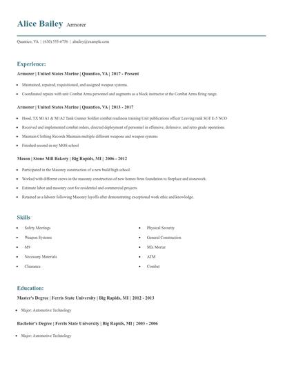 Armorer Resume