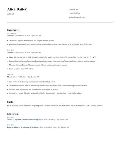 Armorer Resume