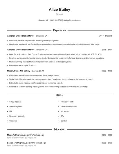 Armorer Resume