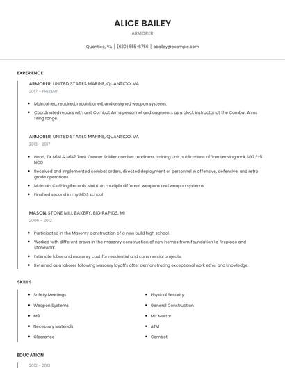 Armorer Resume