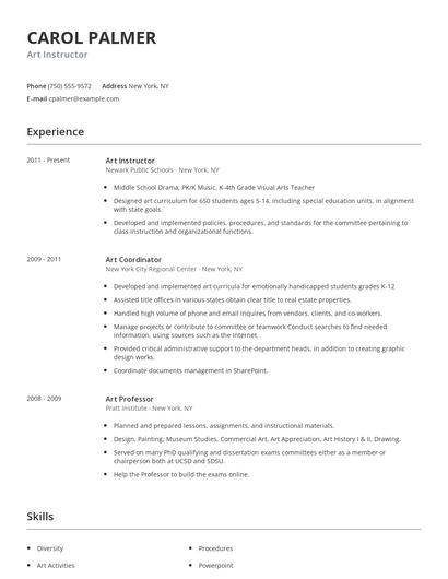 Art Instructor Resume