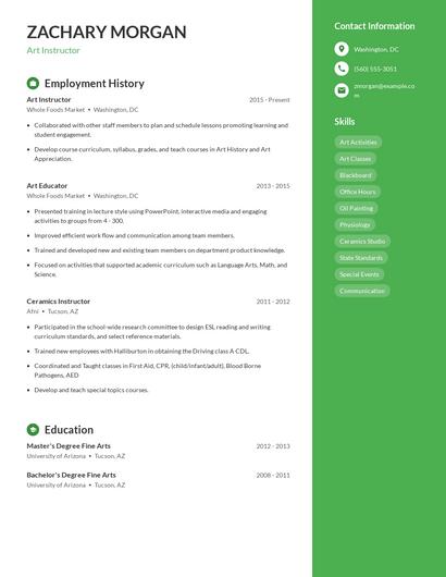 Art Instructor Resume