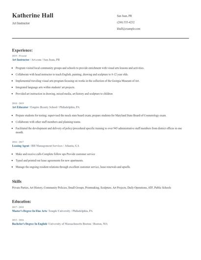 Art Instructor Resume